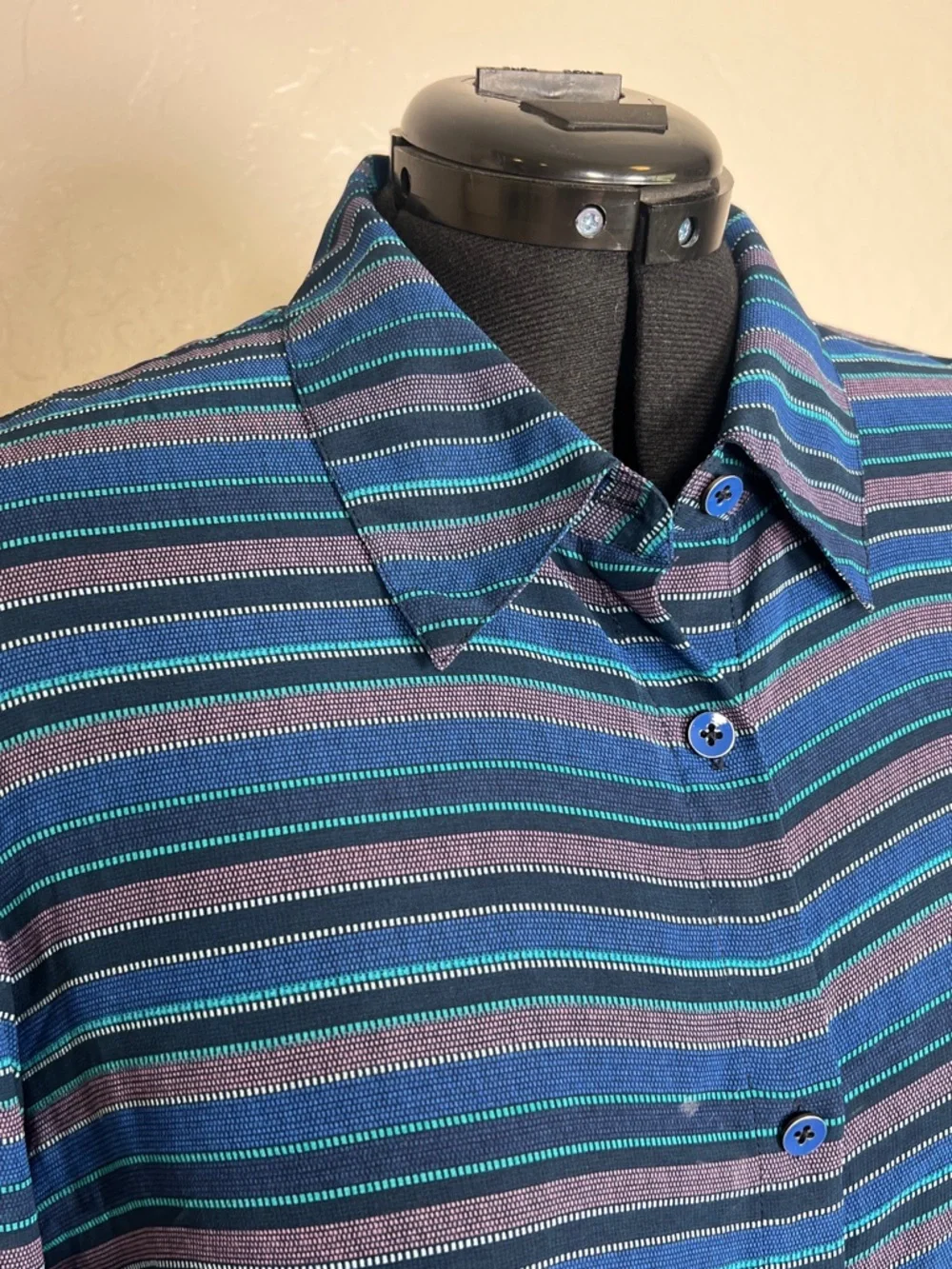 CABI Women’s Size XL Blue Striped Alex Semi-Sheer Long Sleeve Button Down Shirt